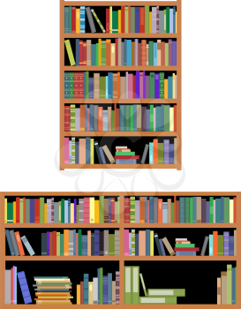 Bookshelf with books isolated on white background for education or interior design