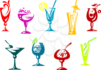 Alcohol and juice cocktails set for beverages design