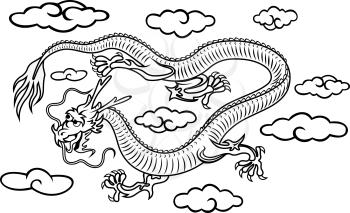 Chinese dragon in clouds in cartoon style for asian culture design