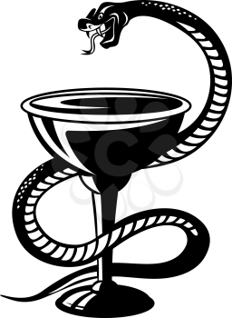 Medicine symbol - snake on cup in retro style