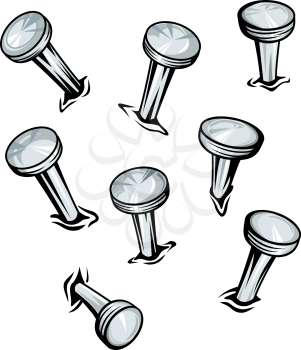 Set of steel nails on the surface in cartoon style
