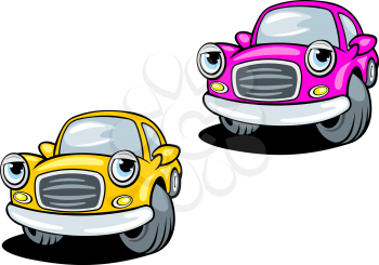Funny cartoon cars with eyes isolated on white background