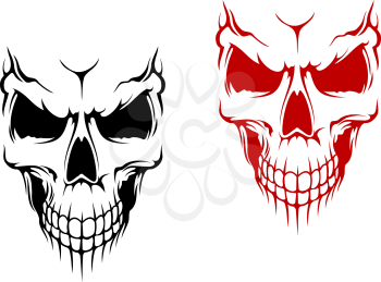 Smiling skull in black and red versions for t-shirt or halloween design