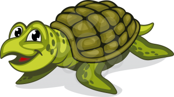 Green smiling turtle reptile in cartoon style