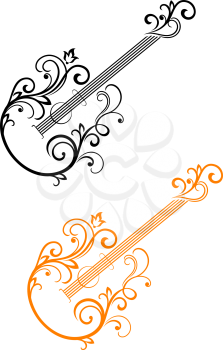 Guitar with floral elements in retro style for musical design