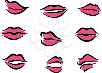 Set of woman lips in cartoon style for fashion and beauty design