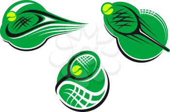Tennis sports icons and symbols with packet and ball