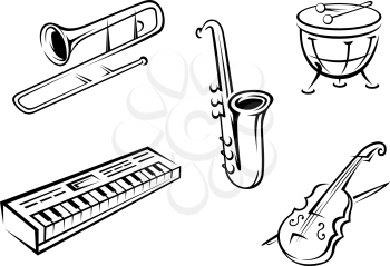 Set of musical instruments in silhouette style for entertainment design