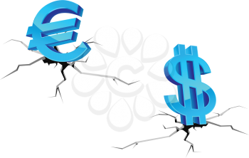 Euro and dollar signs down for crisis concept design