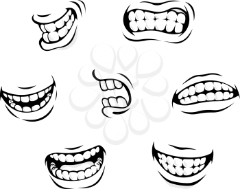 Smiling and angry cartoon teeth isolated on white background