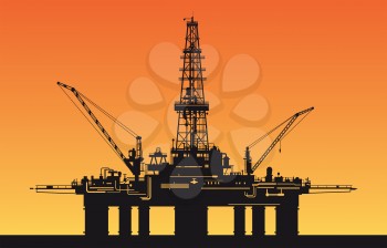 Oil derrick in sea for industrial design