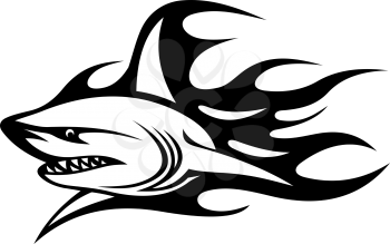 Angry shark with black flames for tattoo design