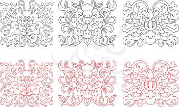 Floral embellishments in retro oriental style for ornate and decorations