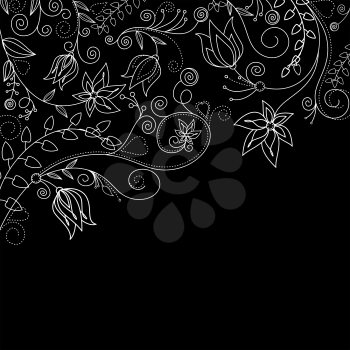 Monochrome floral background with white flowers for textile design