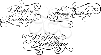 Happy birthday calligraphic embellishments set for holiday design