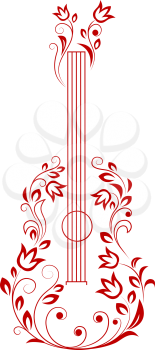 Guitar with floral elements for art or musical design