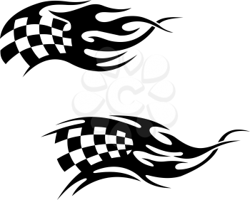 Chequered flag with black flames as a racing or motocross tattoo