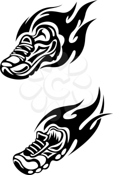 Trainers with tribal flames as a sports tattoo or mascot