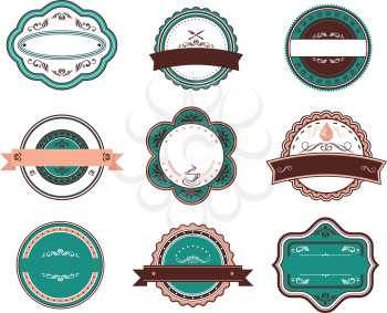 Retro food labels and emblems with embellishments