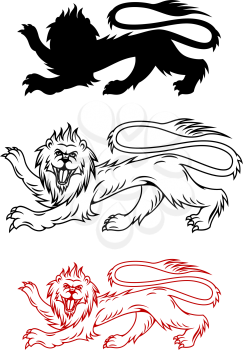 Royal lion and his silhouette for heraldry design