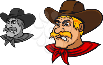 Angry western cowboy mascot in cartoon style