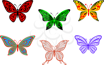 Set of colorful butterflies isolated on white background for design and embellish