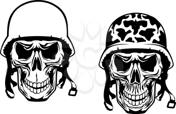 Warrior and pilot skulls in military helmets