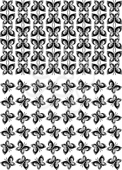 Two seamless patterns with black butterflies for background design