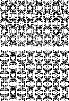 Two seamless patterns with black butterflies shapes