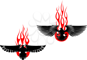 Black eagles with tribal flames for tattoo design