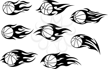 Basketball balls with fire flames for sport tattoos design