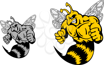 Angry hornet or yellow jacket mascot in cartoon style