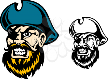 Old pirate captain in cartoon style for mascot or tattoo design