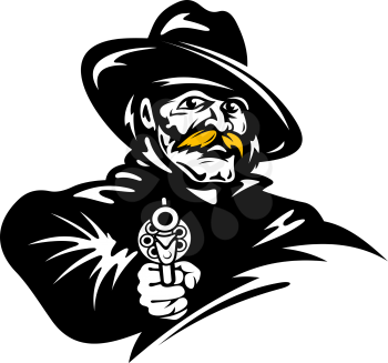 American cowboy with revolver gun in cartoon style