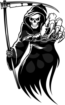 Black death monster with scythe for halloween concept