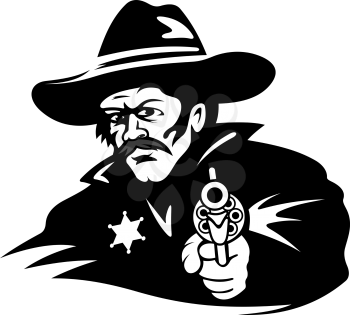 Sheriff with gun in cartoon style for western design