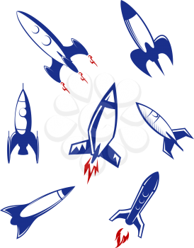 Space rockets and military missiles set isolated on white background