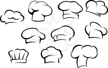 White chef hats and caps set in cartoon style