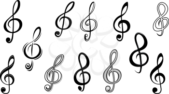 Music note keys set isolated on white for entertainment design