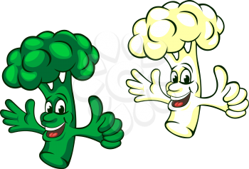 Broccoli and cauliflower in cartoonstyle for bio food design
