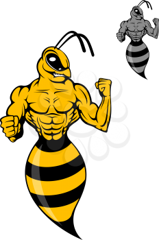 Powerful wasp or yellow hornet in cartoon style for mascot