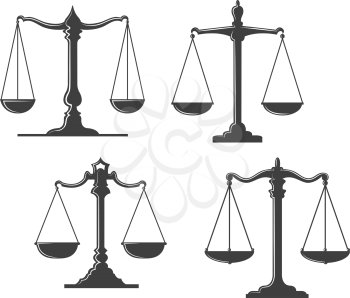 Vintage and retro justice scales isolated on white background