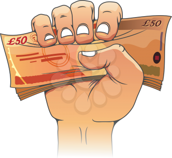 Fifty pounds banknote in people hand for wealth or finance concept