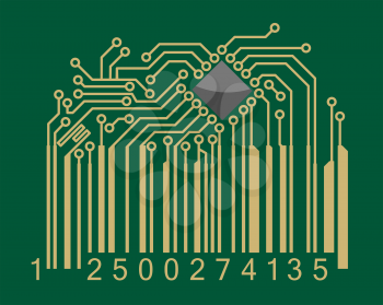 Bar code with computer motherboard elements for technology concept design