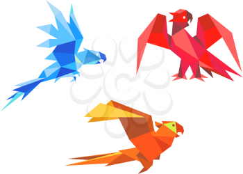 Parrots in origami paper style isolated on white background