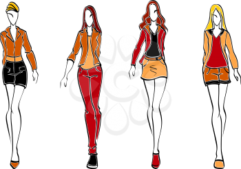 Casual fashion models in sketch style for teenager clorh design