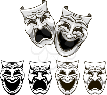 Tragedy and comedy theater masks set in cartoon style