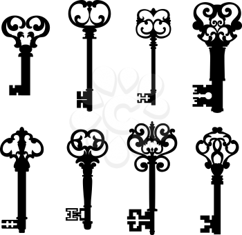 Old keys set with decorative elements in retro style