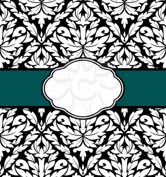 Greeting card design with floral seamless pattern in retro style