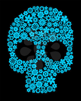 Human skull with flower elements for religion or halloween design